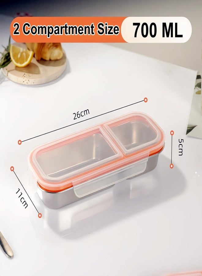 Frezonika 2 Pack Stainless Steel Snack Containers, Reusable Lunchable Container With Lids, 2 Compartment Metal Bento Snack Box For Work, Home, Travel - Image 5
